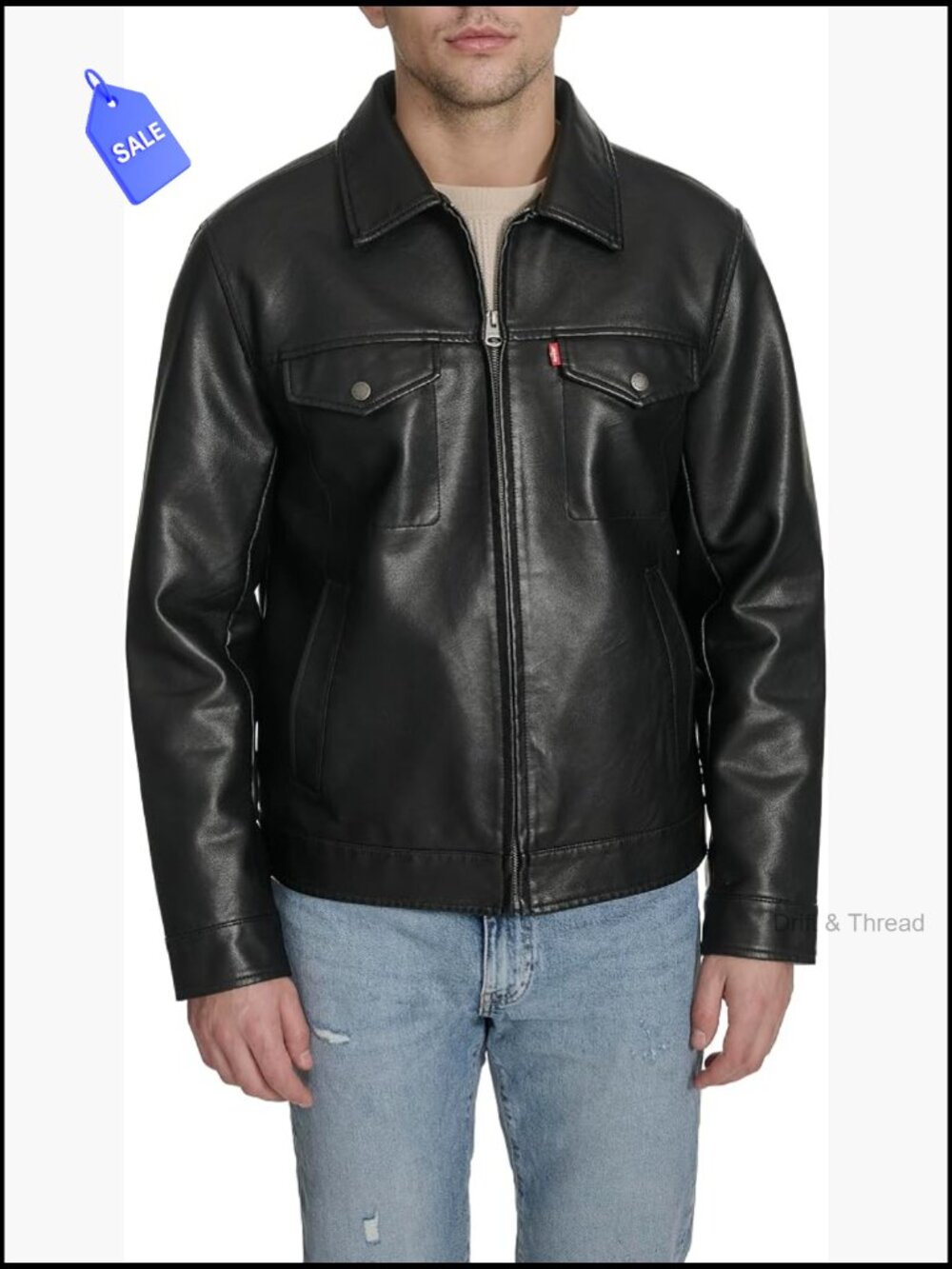 Men's Faux Leather Modern Trucker Jacket with Zipper Closure